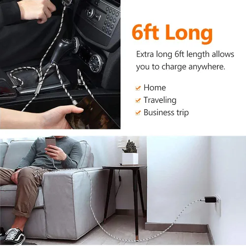 Vista 6 de Cable de carga múltiple, paquete de 2 cables trenzados múltiples USB de 6 pies, cable de carga universal 3 en 1 con doble tipo C, conectores