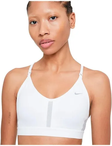 Vista 3 de Nike Sujetador Indy con cuello en V, BlancoGris NieblaGris Partícula