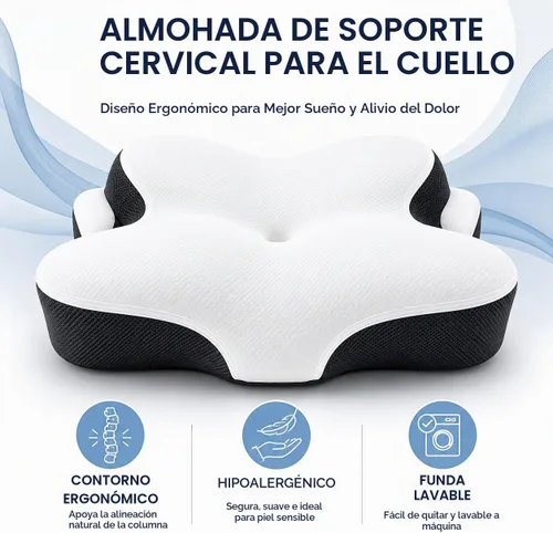 Vista 4 de Almohada cervical para dormir de lado, almohada ergonómica de espuma viscoelástica para aliviar el dolor de cuello y hombros, almohada ortopédica