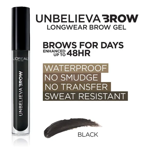 Vista 6 de L'Oreal Paris Unbelieva-Brow Gel tintado impermeable para cejas de larga duración, resistente a las manchas, a prueba de transferencia, secado Negro
