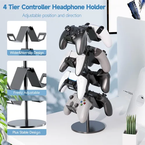 Vista 2 de Controller Holder 4 Tier,Headphone Stand - Adjustable Headset Holder for Xbox PS5 PS4 Switch Pro - Gaming Storage for Universal Game