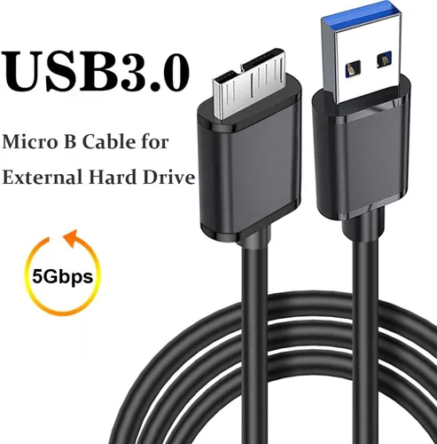 Vista 2 de Cable micro USB 3.0 de 6 pies USB 3.0 A a Micro B compatible con cámara, disco duro externo Seagate, WD Western Digital My Passport y discos duros
