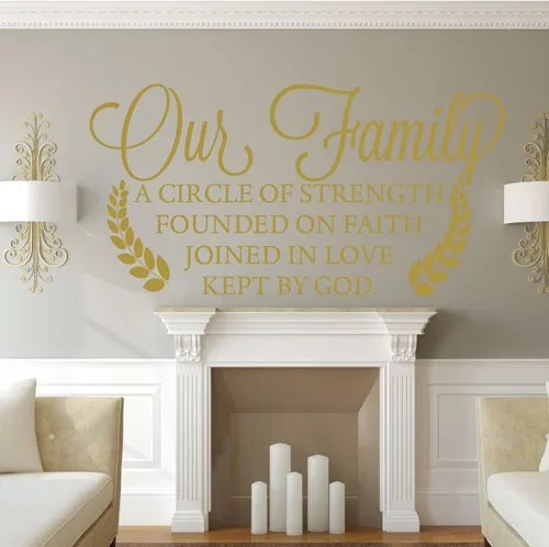 Vista 6 de Decoración de pared familiar – Nuestra familia un círculo de fuerza fundado en la fe unido en el amor mantenido por Dios – Decoración de vinilo