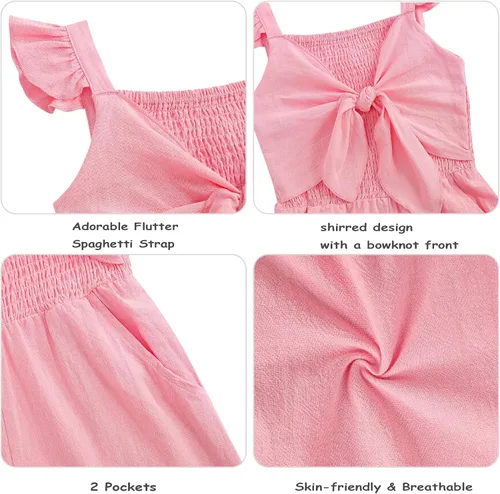 Vista 2 de Mono para niña con volantes, sin mangas, lindo lazo fruncido, pantalones cortos de una pieza, trajes de verano de 3 a 12 años