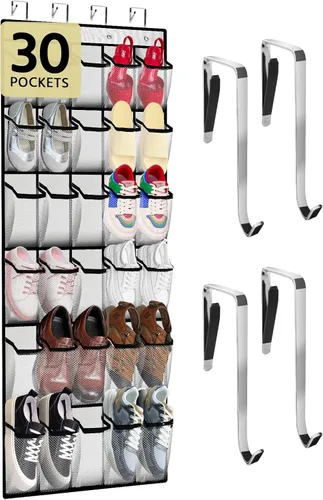 Vista 16 de PAULONE 1 paquete de organizador resistente para puerta, 6 grandes + 12 bolsillos de malla con capacidad de 40.4 kg, almacenamiento colgante que