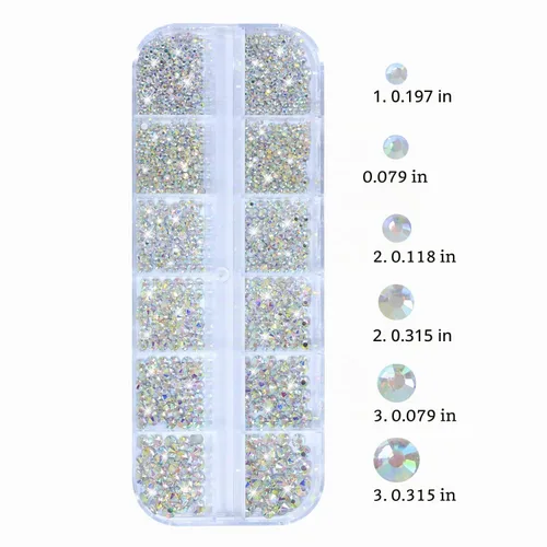 Vista 3 de Diamantes de imitación para uñas, tamaño 3D multiforma, gemas y dijes de cristal AB para uñas, parte trasera plana, con kit para arte de uñas