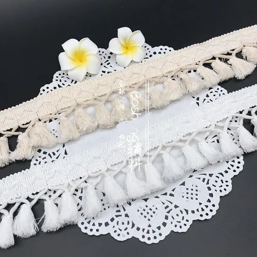 Vista 3 de Borlas de flecos de 5 yardas, flecos largos bohemios para cortinas, almohadas, alfombras, paraguas, manualidades, 2.4 in (blanco)