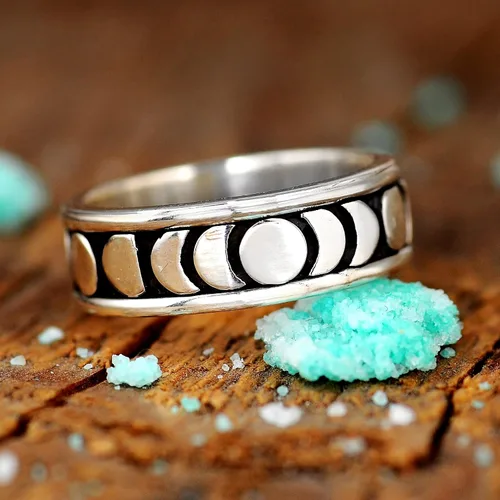 Vista 2 de Boho-Magic Anillo giratorio de plata de ley 925 para hombres y mujeres celestiales joyería