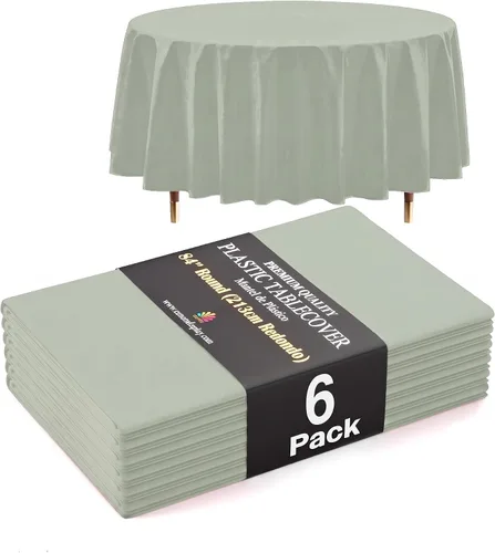 Vista 27 de Exquisite 66% Thicker Premium Aqua Round Tablecloth 0.5 Mil 6 Pack Plastic Table Cloth Disposable 84 Inch Round Plastic Tablecloth Won't Tear Easily