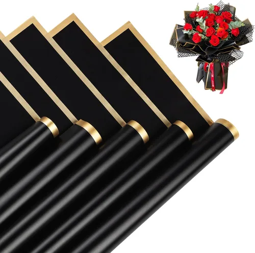 Vista 10 de Jocomoni 20 hojas de papel de regalo de flores, ramo floral impermeable, papel de regalo de flores frescas con borde negro, suministros