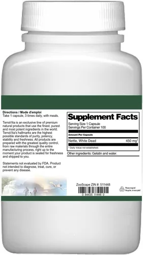 Vista 3 de Terravita Hoja de Ortiga Blanca Muerta - 450 mg (100 Cápsulas, ZIN: 511448)