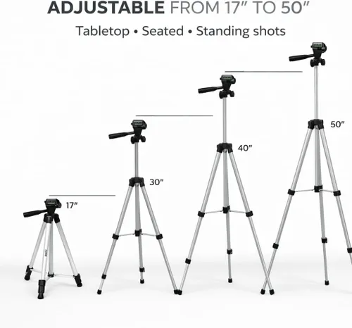 Vista 4 de Acuvar Trípode de teléfono de 50 pulgadas con soporte giratorio, filmación vertical y horizontal para iPhone y Android, trípode ligero de aluminio