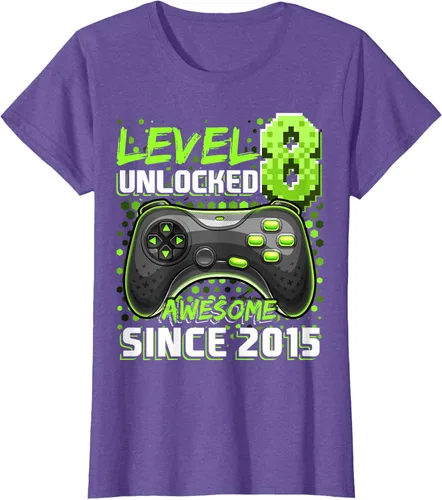 Vista 20 de Level 8 Unlocked Awesome 2015 Video Game 8th Birthday Boy T-Shirt, Negro