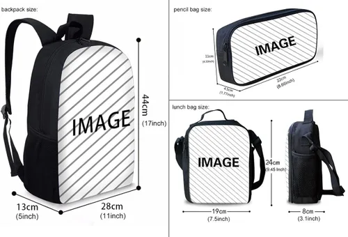 Vista 2 de HUGS IDEA Juego de 3 bolsas escolares con aislamiento térmico para el almuerzo, estuche para lápices