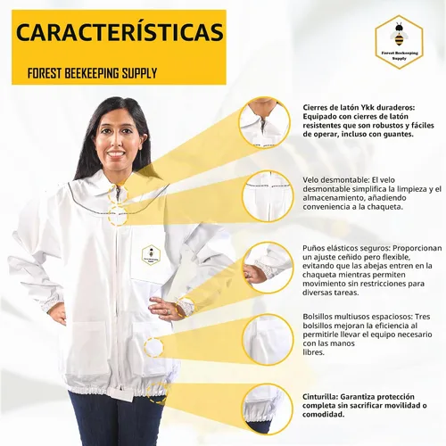 Vista 3 de Chaqueta de apicultura forestal, chaqueta de abeja 100% algodón con velo