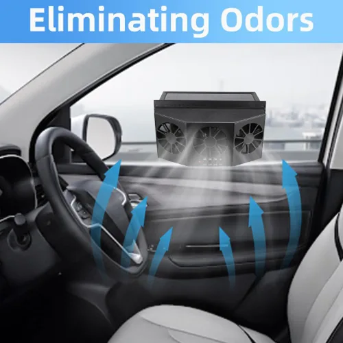 Vista 6 de Riloer Ventilador de coche con energía solar, ventilador de escape de automóvil con energía solar, radiador de automóvil, elimina el olor peculiar