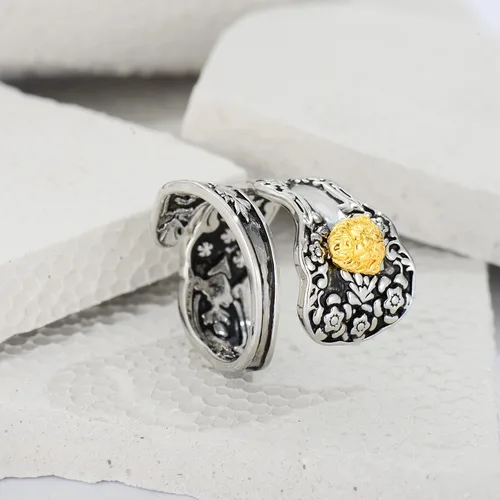 Vista 4 de Spoon Ring for Women Mushroom Moon Lion Bee Handmade Statement Wraparound Adjustable Size Thumb Fashion Bug Jewelry
