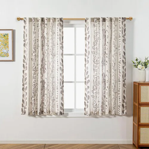 Vista 25 de MEETSKY Cortinas verde salvia de 63 pulgadas de largo, cortinas boho para sala de estar y dormitorio, cortinas semitransparentes de estilo lino