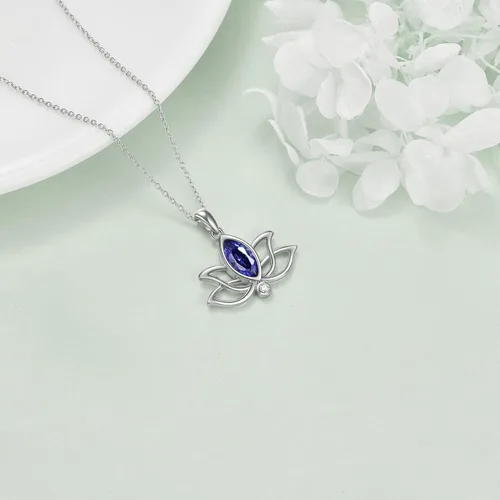 Vista 3 de YFN Collar de loto de plata de ley con colgante de piedra natal de loto, joyería de loto, regalos de cumpleaños para mujeres y niñas, Plata