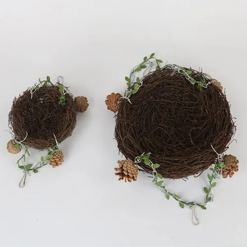 Vista 6 de Nido de ratán natural pequeño, mediano y grande, columpio para pájaros para loro, cacatúa, conure, cacatúa, guacamayo amazónico, agapornis gris
