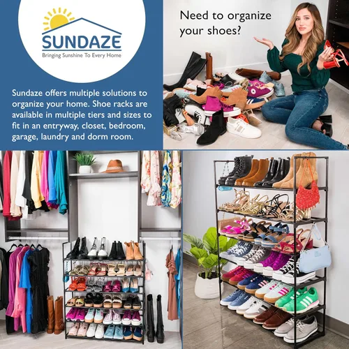 Vista 5 de Sundaze - Zapatero metálico de 6 niveles para entrada de puerta delantera Sturdy Tall Shoe Organizer for Closet, Bedroom, Entryway, Garage, Black