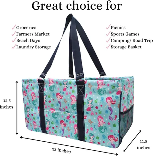 Vista 125 de NGIL Bolsa de comestibles reutilizable extra grande plegable de gran tamaño para comestibles, almacenamiento, picnic, playa, Estampado