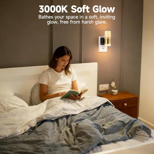 Vista 5 de Luces nocturnas LED regulables de acrílico enchufable, sensor de atardecer a amanecer, paquete de 2 Brillo ajustable de 0-100 lúmenes. Ambiente