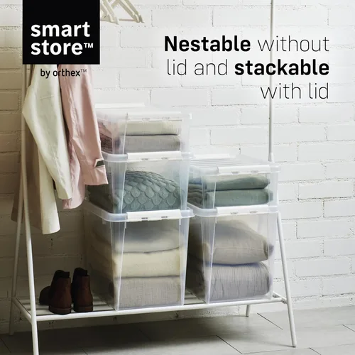 Vista 3 de SmartStore 2 cajas de almacenamiento clásicas transparentes, 2L/2.1 cuartos de galón, contenedor apilable sin BPA con tapa de bloqueo de clip