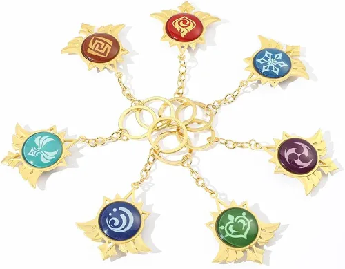 Vista 6 de Genshin Impact Vision Llavero luminoso Anemo Geo Pyro Hydro Cryo Electro Dendro Elements Llaveros para cosplay