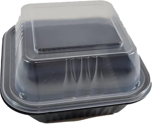 Vista 2 de [80 juegos] Bandeja de servir PP Pebble Box con tapa, contenedor de alimentos (6 x 6 pulgadas, 1 compartimento)