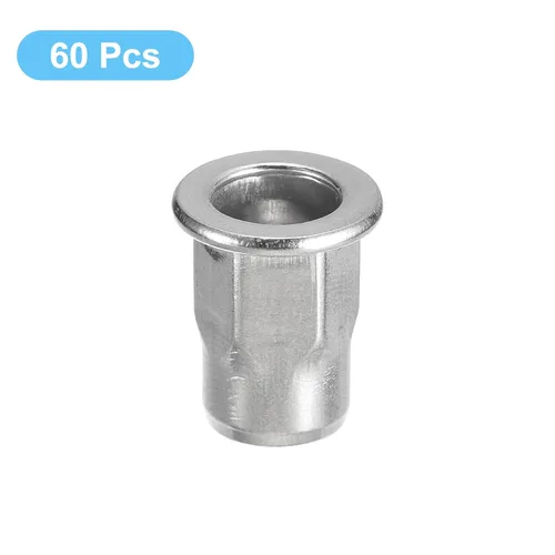 Vista 3 de uxcell M4 - Tuercas de remache de cuerpo hexagonal, 60 tuercas roscadas de cabeza plana de acero inoxidable 304 para metal, plástico