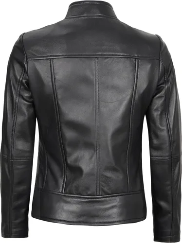 Vista 4 de Decrum Chaqueta de cuero para mujer - Chaquetas de cuero con estilo de piel de cordero real para mujer Amy - Chaqueta de cuero negro Mujer