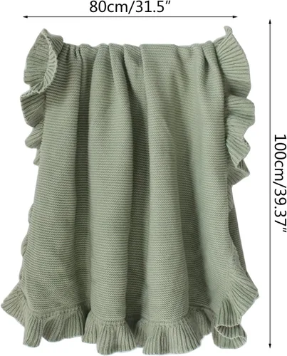 Vista 4 de Manta de punto con borde de volantes para bebé, manta para cuna, no fluorescente, manta de fotos para recién nacidos, manta de bebé, colcha unisex a