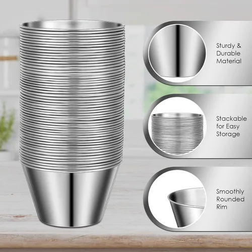 Vista 3 de 60 tazas de salsa de acero inoxidable a granel, 5 onzas, recipientes de metal para salsa, cuencos para condimentos, reutilizables, apilables