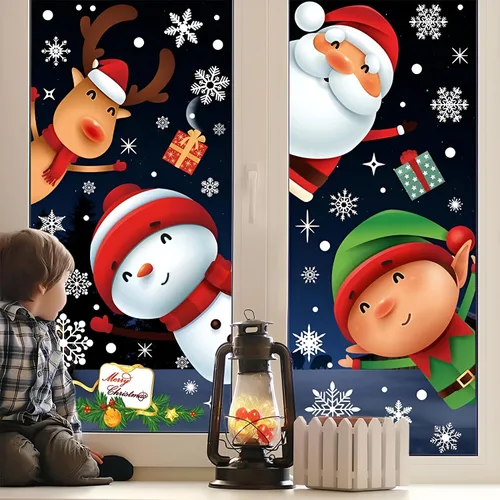 Vista 3 de 115 PCS Calcomanías Adhesivas de Copos de Nieve Navideños para Ventanas de Vidrio, Calcomanías de Navidad Decoraciones Navideñas de Copos de Nieve