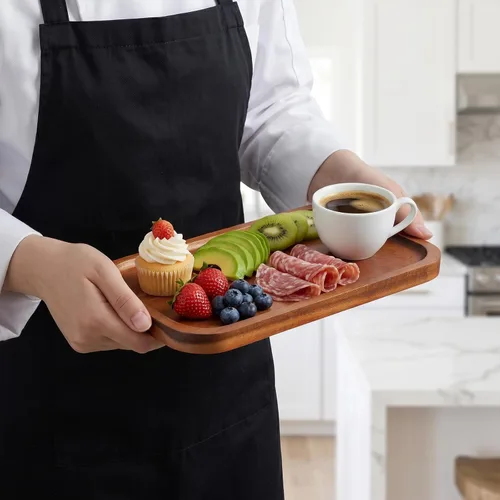 Vista 5 de Pequeñas bandejas y platos de madera maciza de acacia – Mini tablas de madera para charcutería, tabla rectangular para quesos para alimentos, baño
