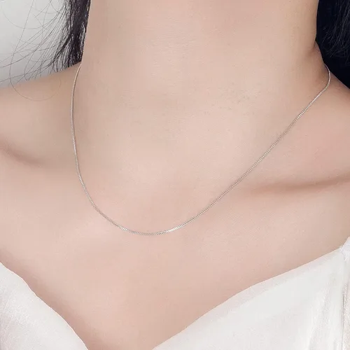 Vista 2 de Dankadi - Collar italiano de plata de ley 925 para mujer de 0.9 mm, cadena de caja, cadena rolo de 1.3 mm, cierre de garra de langosta - Cadena