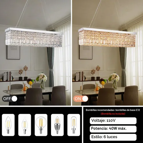 Vista 9 de Candelabro moderno de vidrio de gotas para iluminación de techo de Ella Fashion®, hermosa lámpara de techo con brazos, Rectangle Chandeliers 11