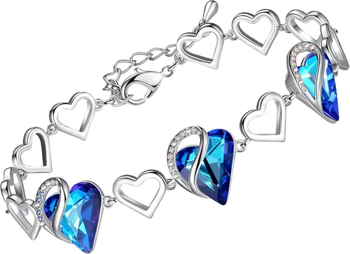 Vista 17 de Leafael Pulsera de eslabones de corazón infinito, piedra natal o piedra curativa para mujer, regalo de joyería de tono plateado para ella, cadena