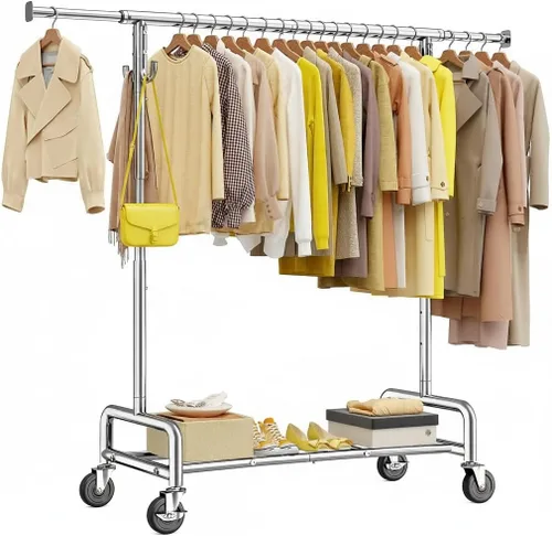 Vista 12 de Raybee Perchero resistente de 75 pulgadas de ancho, 450 libras, almacenamiento de ropa de metal con estante, ruedas con bloqueo y tapones