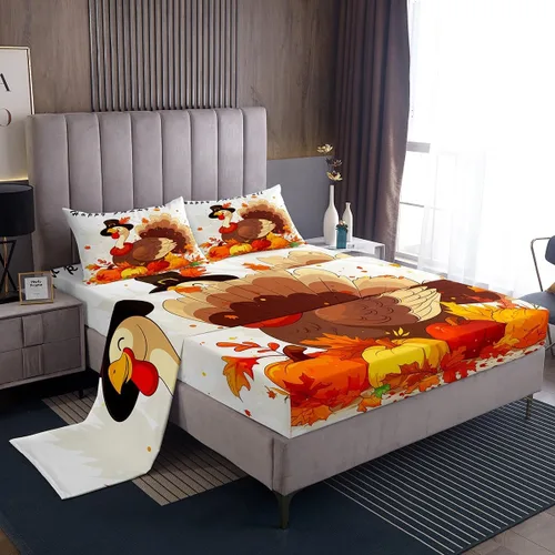 Vista 19 de Erosebridal Juego de sábanas de pavo tamaño individual, juego de sábanas de Feliz Acción de Gracias, sábanas para niños, lindas sábanas de aves