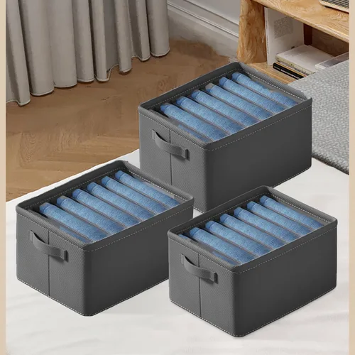 Vista 2 de FixtureDisplays® Organizador de armario para armario, papelera de almacenamiento de tela con 7 ranuras, color gris oscuro, divisores de cajones