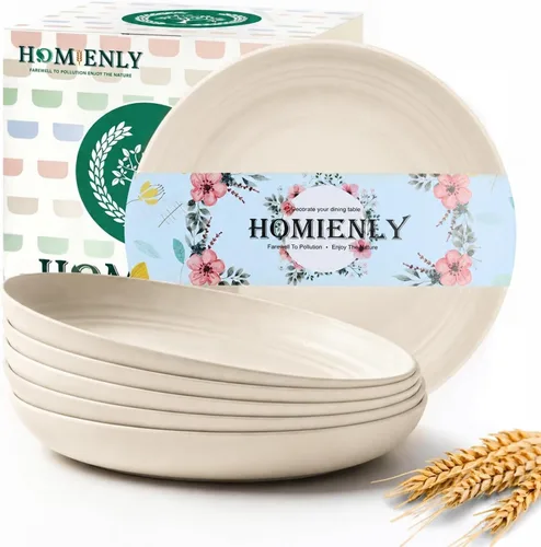 Vista 12 de Homienly Juego de 6 platos pequeños de postre de 8 pulgadas, platos profundos de paja de trigo irrompibles para fiestas, campamento, microondas