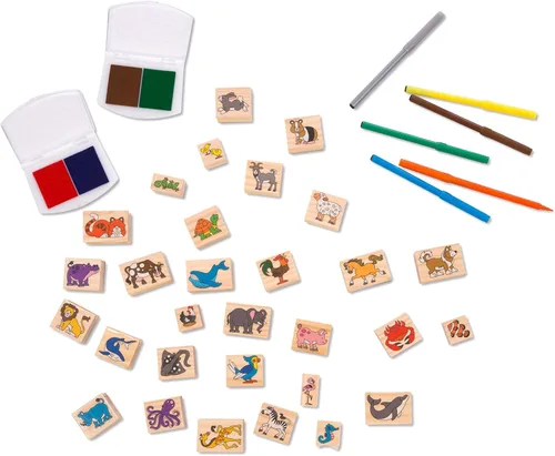 Vista 5 de Melissa & Doug Juego de sellos de madera de lujo: animales - 30 sellos, 6 marcadores, 2 almohadillas de sello