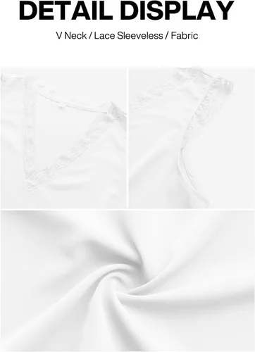 Vista 6 de VIISHOW - Camiseta sin mangas, sexy, con cuello en V y bordes de encaje para mujer, camisola de vestir, camisas de gasa, sin mangas, casuales