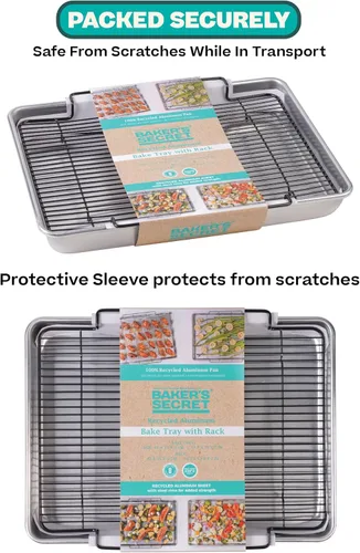 Vista 6 de Baker's Secret Bandeja grande para asar no tóxica de 18" con estante, asador 100% de aluminio reciclado, sartén para asar pavo, verduras, aves - La