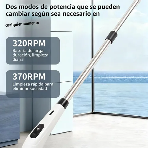 Vista 5 de Limpiador eléctrico recargable giratorio, limpiador eléctrico impermeable con 7 cabezales de cepillo, 1 escobilla de ventana, mango largo ajustable
