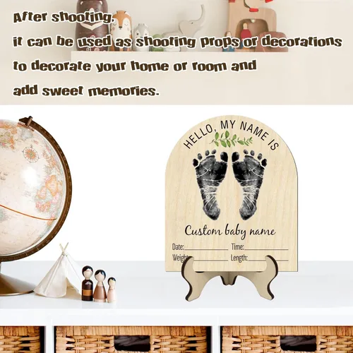 Vista 5 de Letrero de anuncio de nacimiento para recién nacido, anuncio de bebé personalizado, letrero de madera grabado con nombre de bebé, accesorios