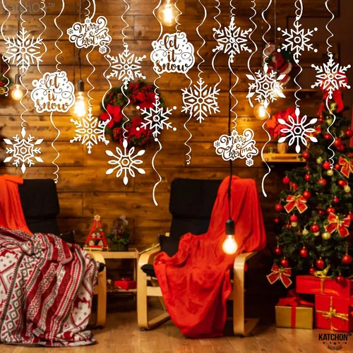 Vista 6 de KatchOn, Decoraciones colgantes de copos de nieve – Paquete de 30, no se pueden hacer tú mismo, decoraciones colgantes de Navidad, decoraciones