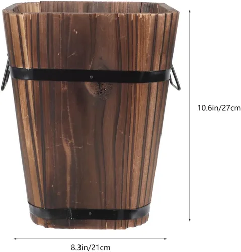 Vista 9 de Happyyami Maceta de barril de whisky, maceta de barril de madera, cubo de madera, maceta de jardín, soporte para flores, maceta decorativa rústica